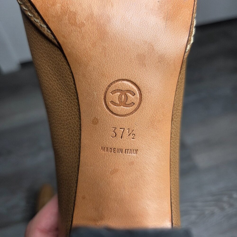 Vintage 90s - Women's Chanel Brown Caviar Leather Platform Pumps CC Logo 37.5 EU - Picture 10 of 13